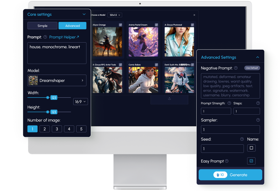 Screenshot of Artroom AI image generation settings