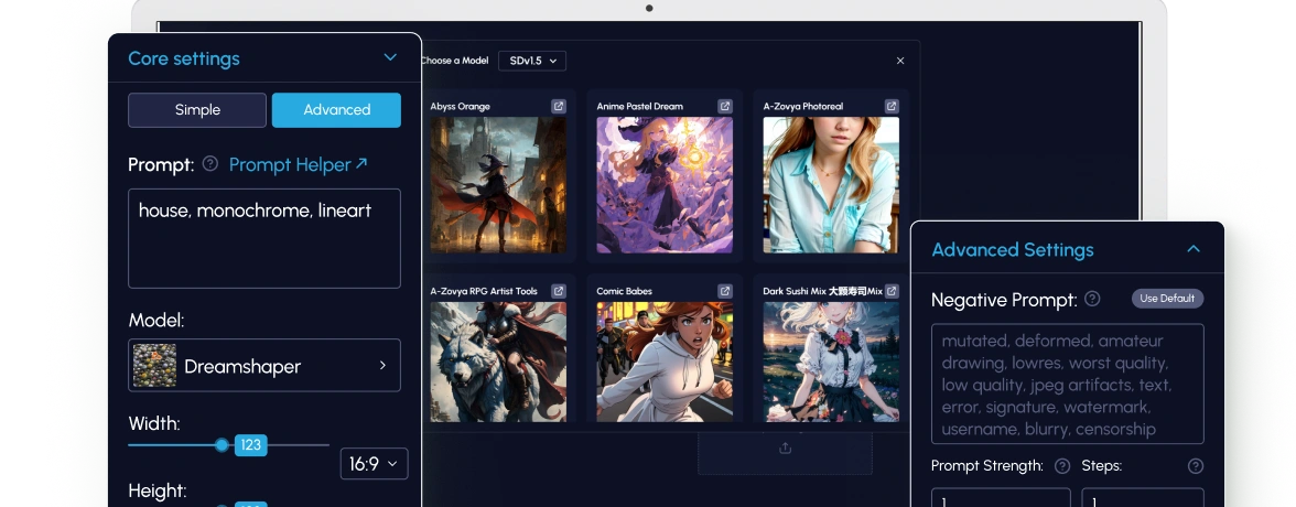 Screenshots of Artroom AI image generation tool