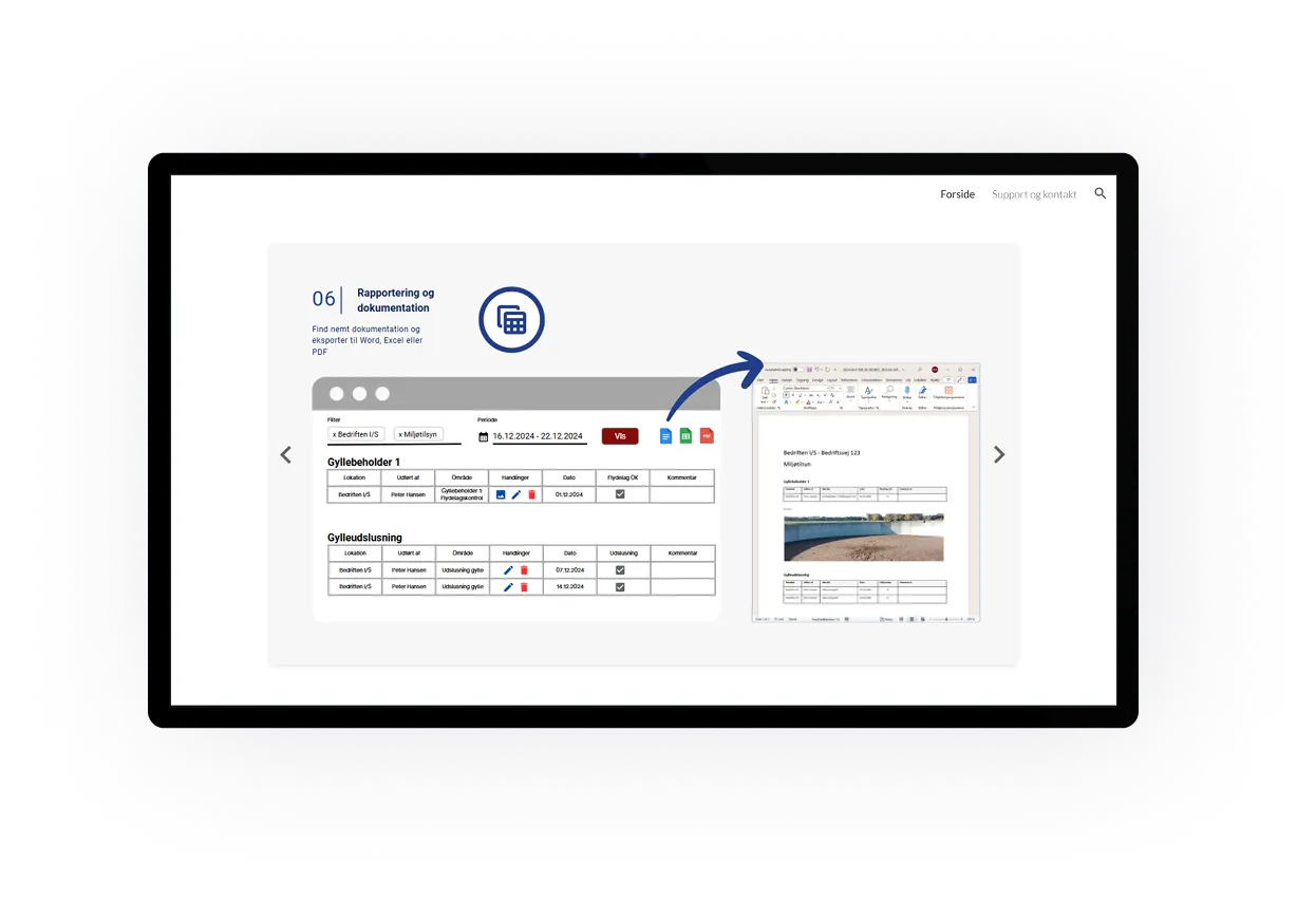 Screenshot of a reporting and documentation feature