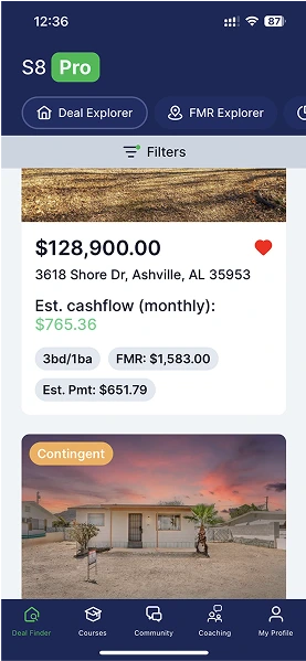 Different screenshot of Deal Explorer page in Section 8 Pro mobile application