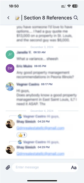 Another screenshot of chat room filled with messages in Section 8 Pro mobile application
