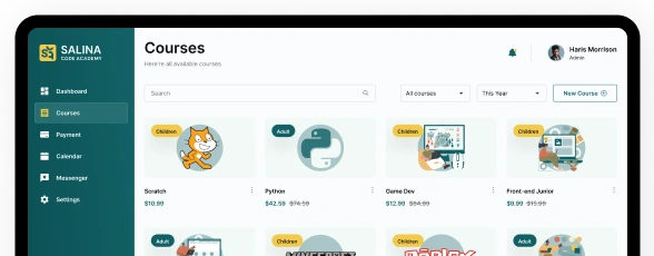 Screenshot of the Salina Code Academy web application, displaying the main features and interface