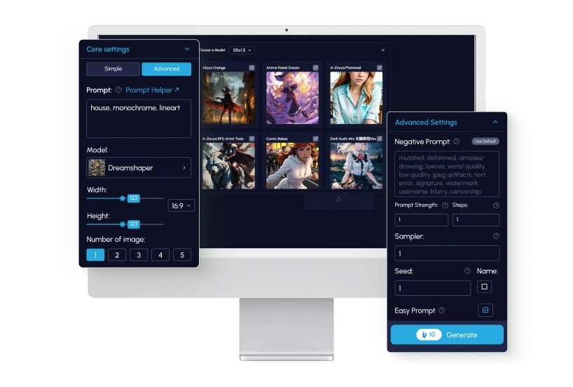 Screenshots showcasing the user interface of ArtRoom AI web application.