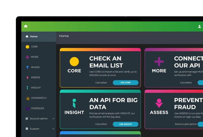 Screenshots showcasing the user interface of Email Hippo web application.