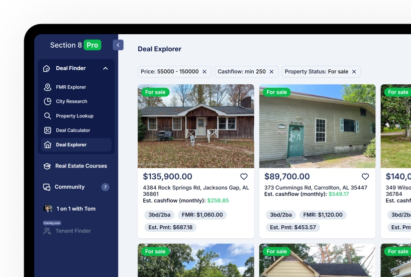 Screenshots of a real estate investment platform.