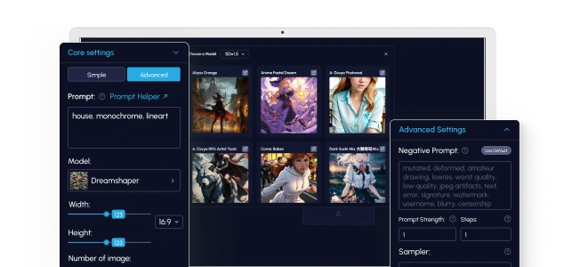 Screenshots showcasing the user interface of ArtRoom AI web application.