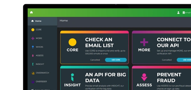 Screenshots showcasing the user interface of Email Hippo web application.